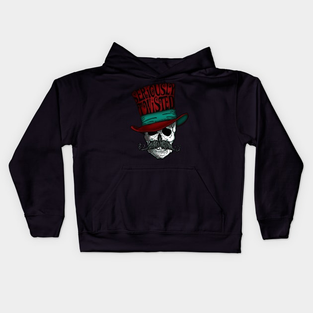Seriously Twisted Curly Mustache Skull Kids Hoodie by House_Of_HaHa